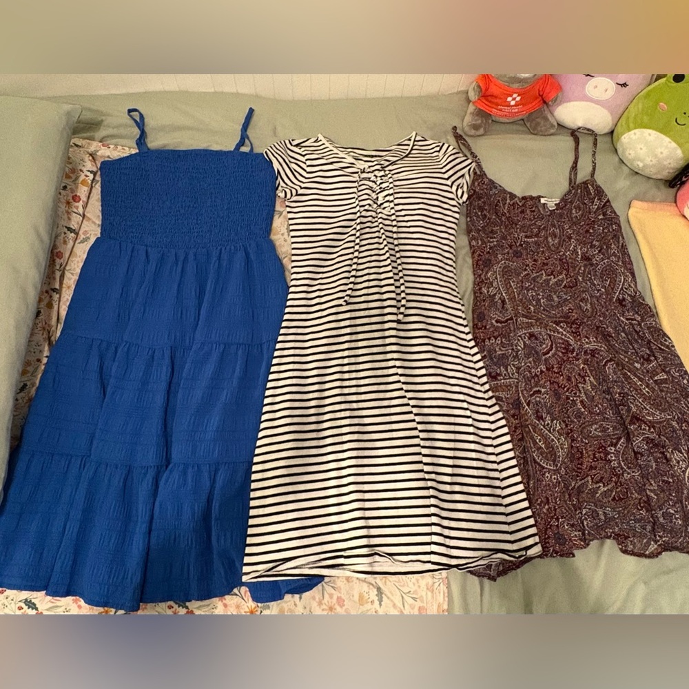 Blue, Striped, and Paisley Dresses